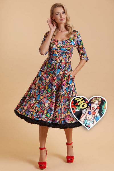 Scarlette Long Sleeved Pop Art Midi Dress1