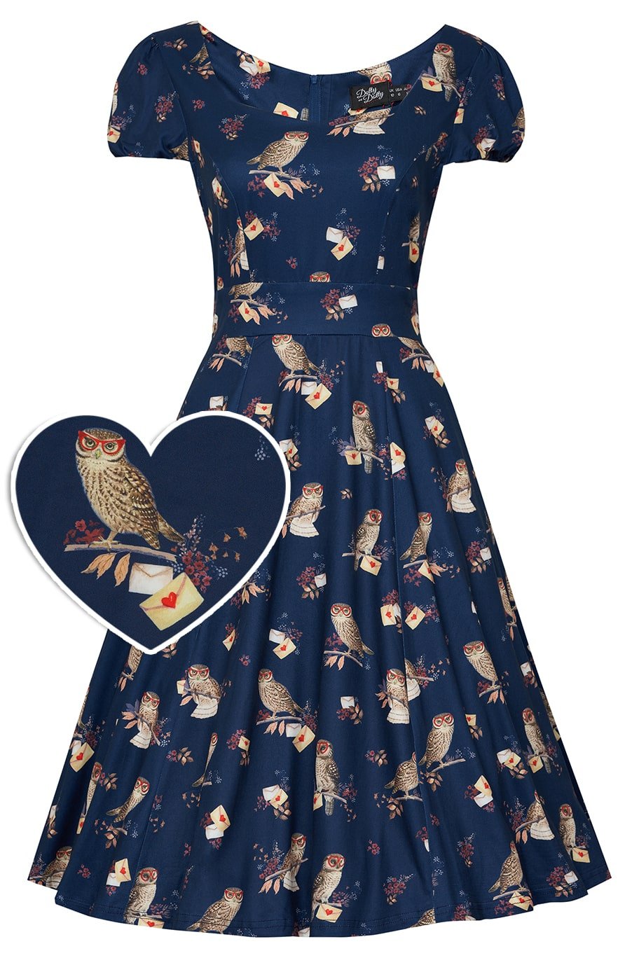 Short Sleeved Dress In Navy Owl Print