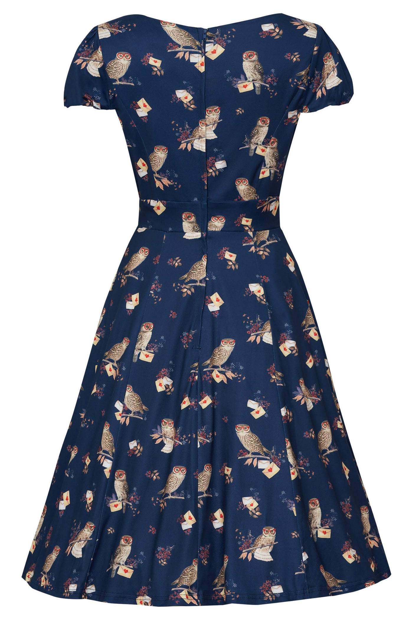 Short Sleeved Dress In Navy Owl Print