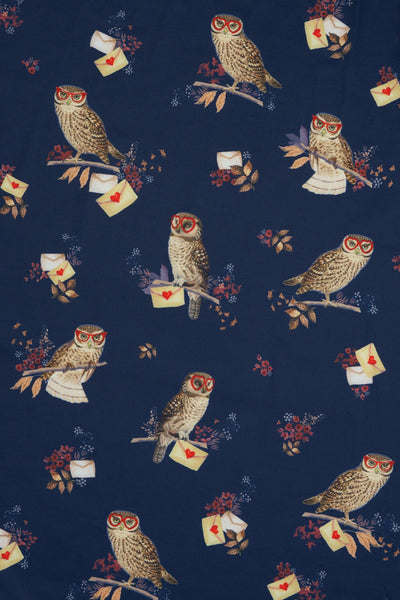 Short Sleeved Dress In Navy Owl Print