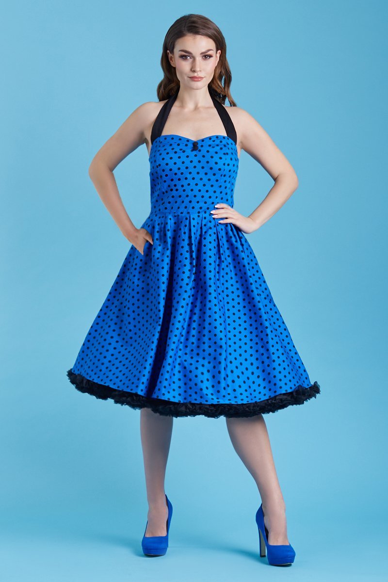 Sophia Halter Neck Royal Blue Spot Dress1