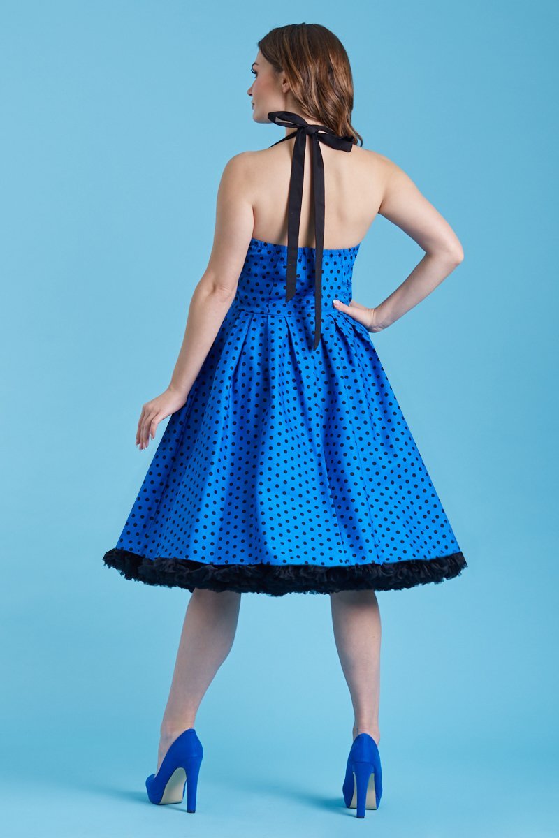 Sophia Halter Neck Royal Blue Spot Dress3