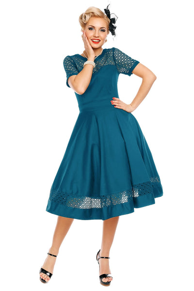Woman's Lace Sleeved Dress in Peacock Blue