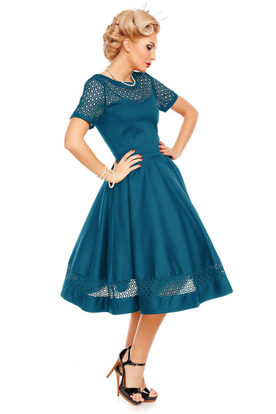 Woman's Lace Sleeved Dress in Peacock Blue
