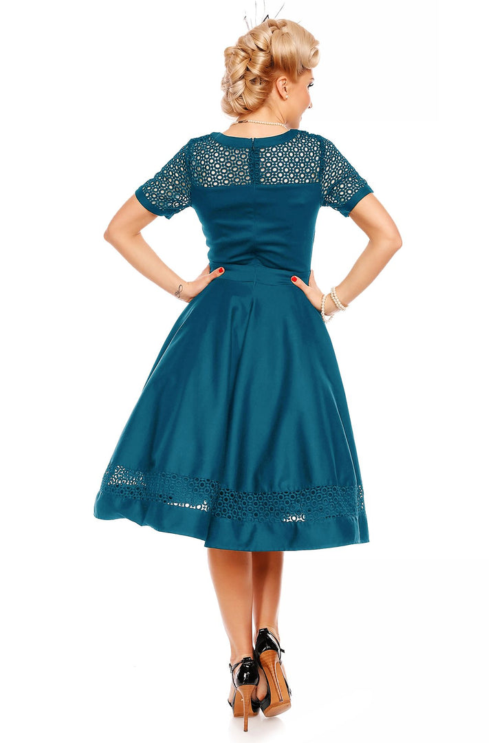 Tess Peacock Blue Sleeved Lace Midi Dress by Dolly and Dotty