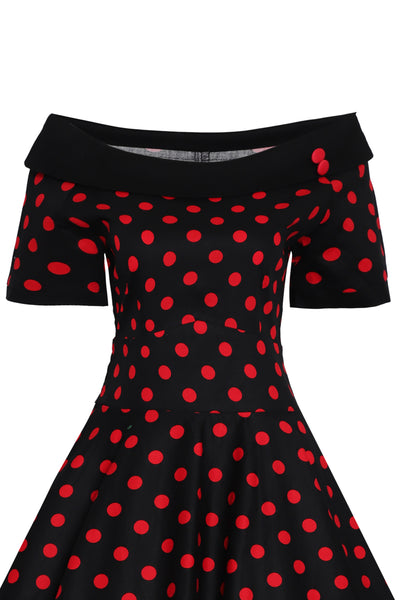 Bust View - Black/Red Polka Dot 50's Dress