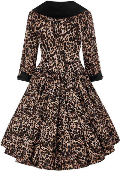 Tiffany lapel coat dress, in brown leopard print, back view