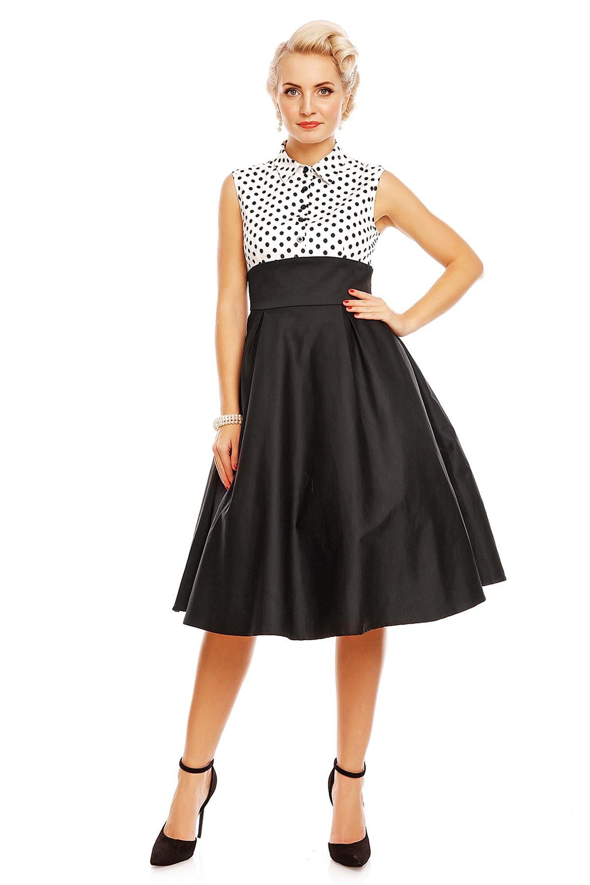 Model wearing the Lisa shirt top fit and flare dress, front view