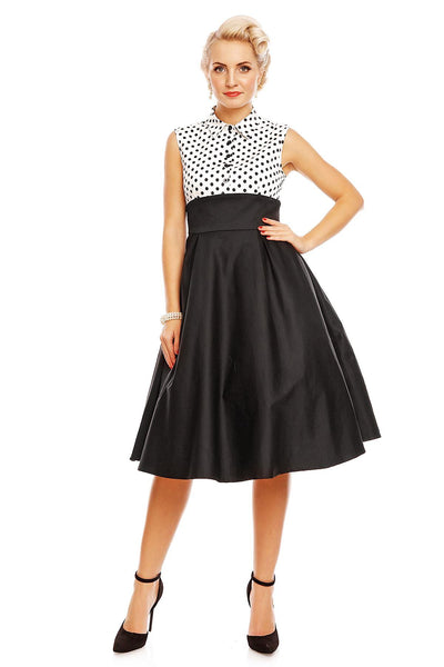 Model wearing the Lisa shirt top fit and flare dress, front view