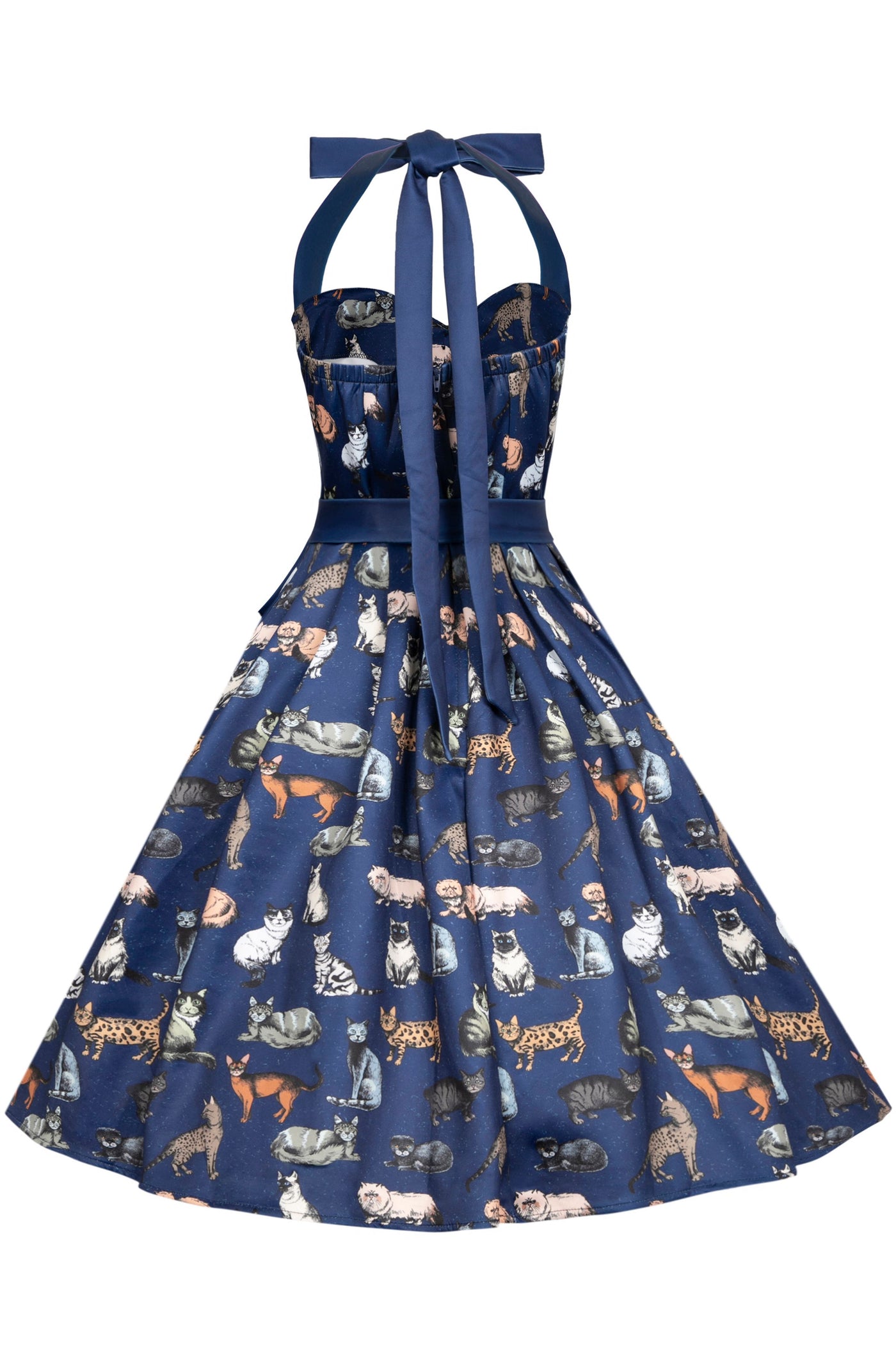 Sophia Halterneck Blue Cat Swing Dress