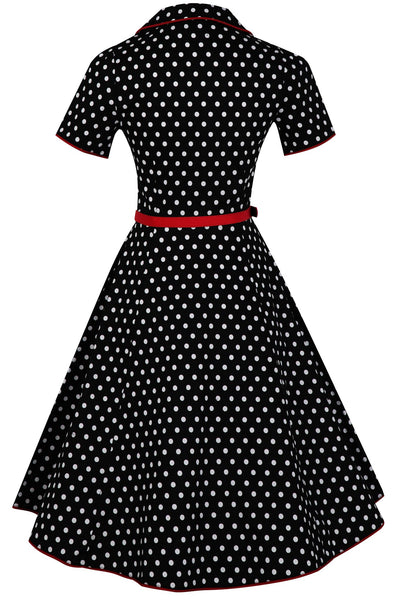 Penelope 50's Rockabilly Polka Dot Shirt Dress in Black