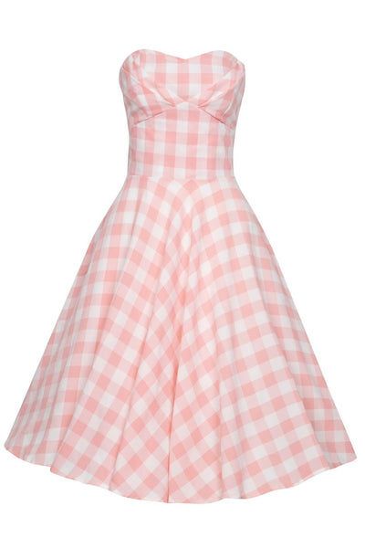 Strapless flared dress in pink gingham check print