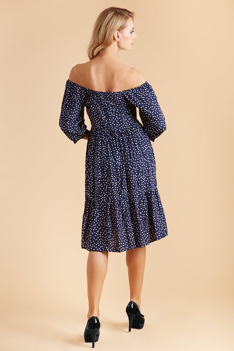 Sonia Floaty Day Dress in Navy & White Polka Dots