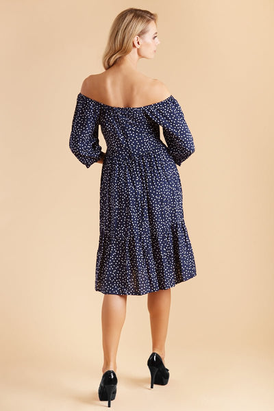 Sonia Floaty Day Dress in Navy & White Polka Dots