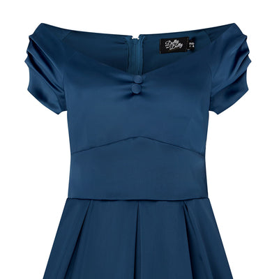 Lily Off Shoulder Prussian Blue Satin Evening Dress