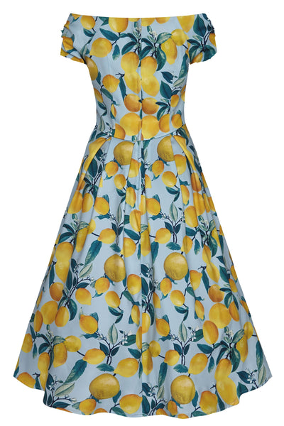 Lily Off Shoulder Blue/Yellow Lemon Dress