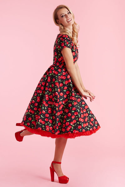 Quirky Red Cherry Off Shoulder Swing Dress side