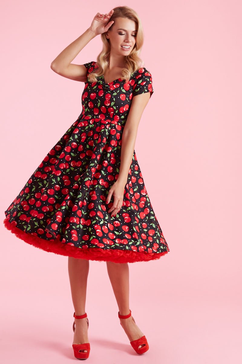 Quirky Red Cherry Off Shoulder Swing Dress front