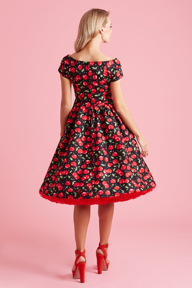 Quirky Red Cherry Off Shoulder Swing Dress back