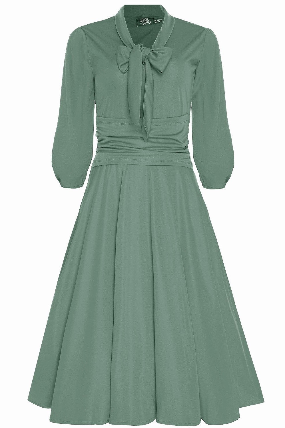 Sandra Vintage Stretchy Sage Green Bow Tie Dress