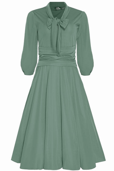 Sandra Vintage  Stretchy Sage Green Bow Tie Dress