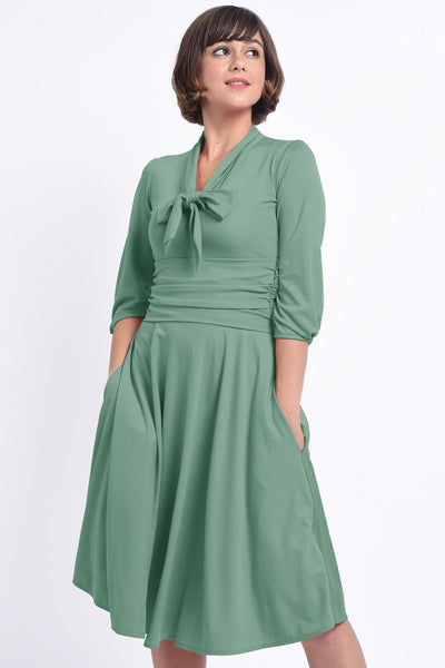 Sandra Vintage  Stretchy Sage Green Bow Tie Dress