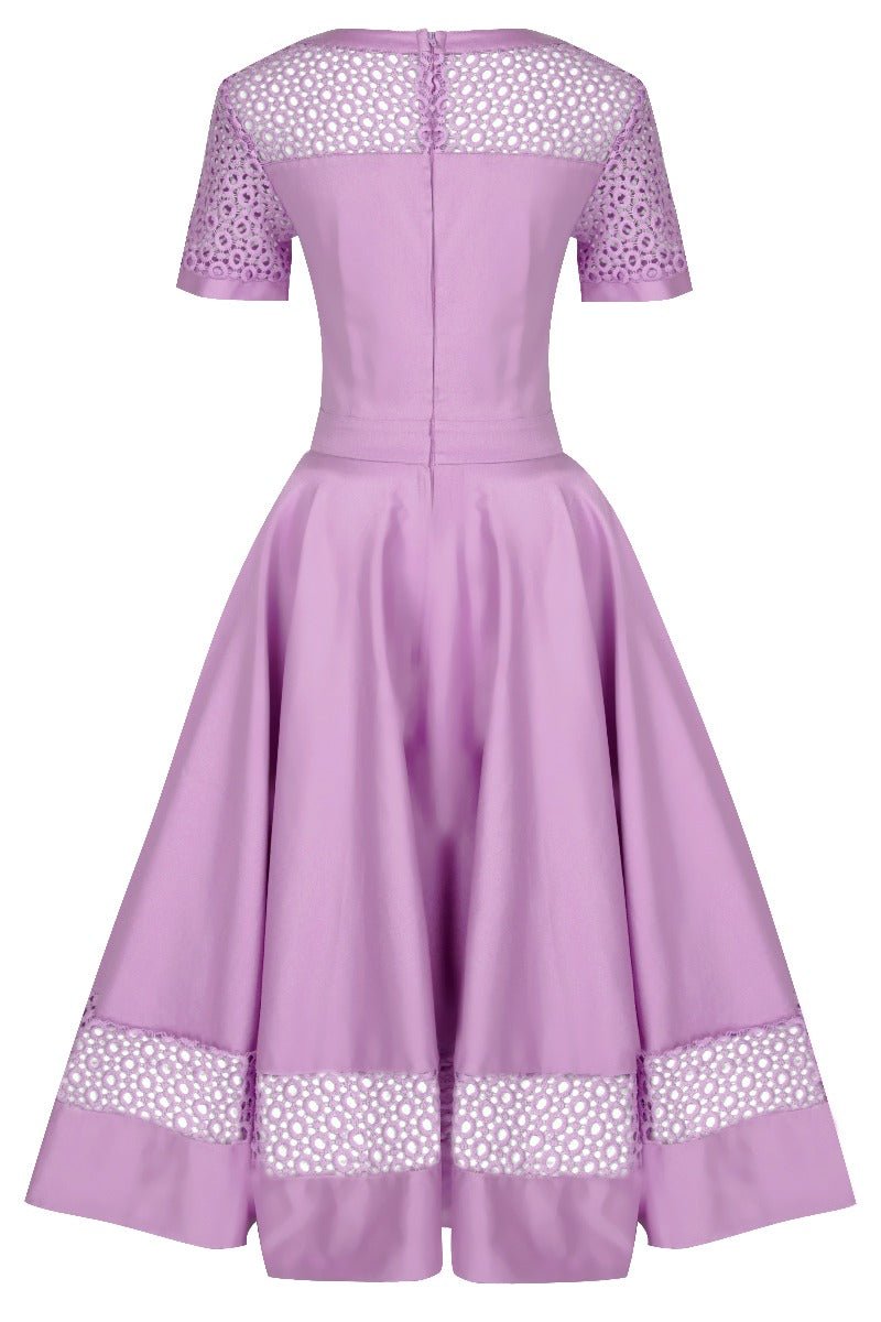 Lilac purple formal swing dress back view