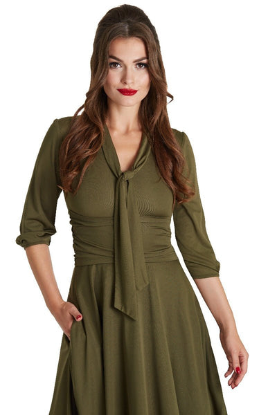 Vintage  Stretchy Olive Green Bow Tie Dress