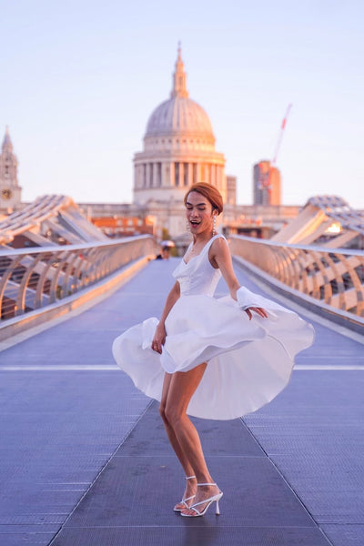 twinktraveller wearing White Jive Vintage Swing Dress Marilyn monroe pose