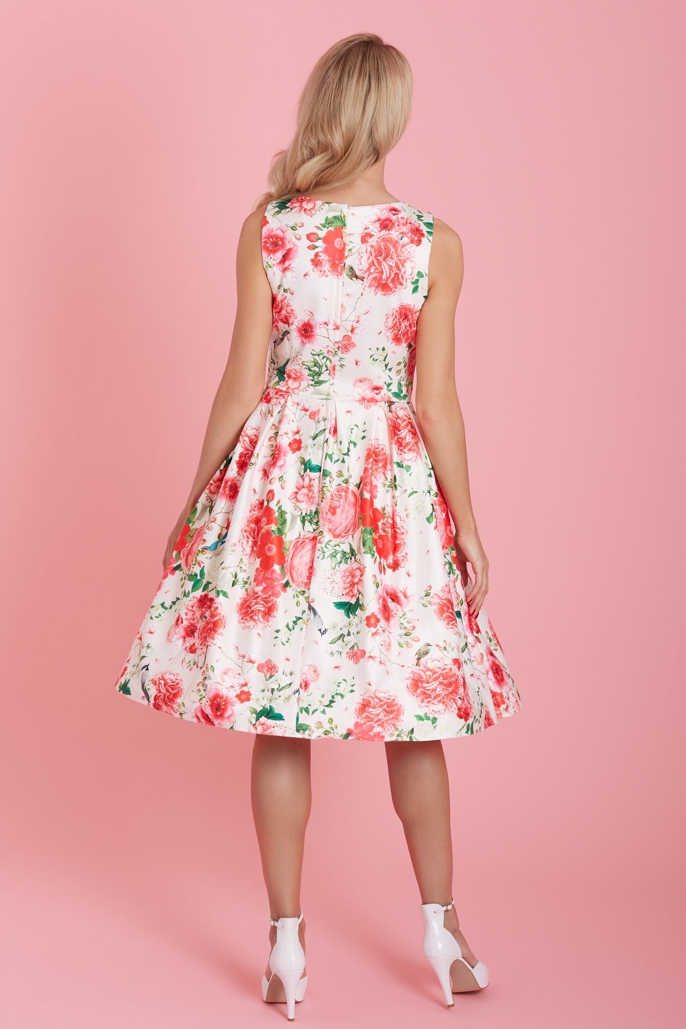 White Red Floral Swing Dress