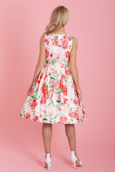 White Red Floral Swing Dress