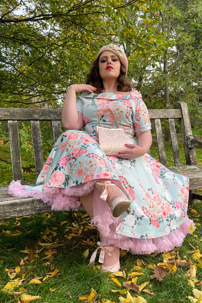 Woman's 50s Floral Off Shoulder Dress In Mint