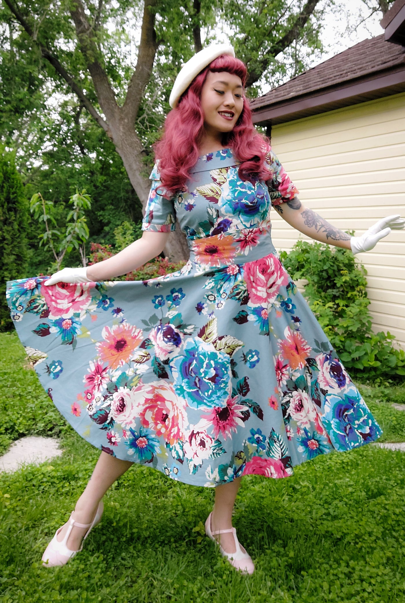 Woman's Blue Floral Swing Dress