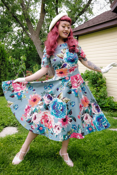 Woman's Blue Floral Swing Dress