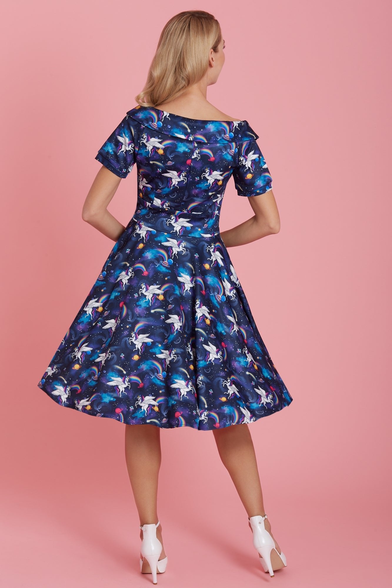 Woman's Blue Unicorn Swing Dress