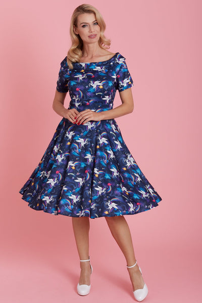 Woman's Blue Unicorn Swing Dress