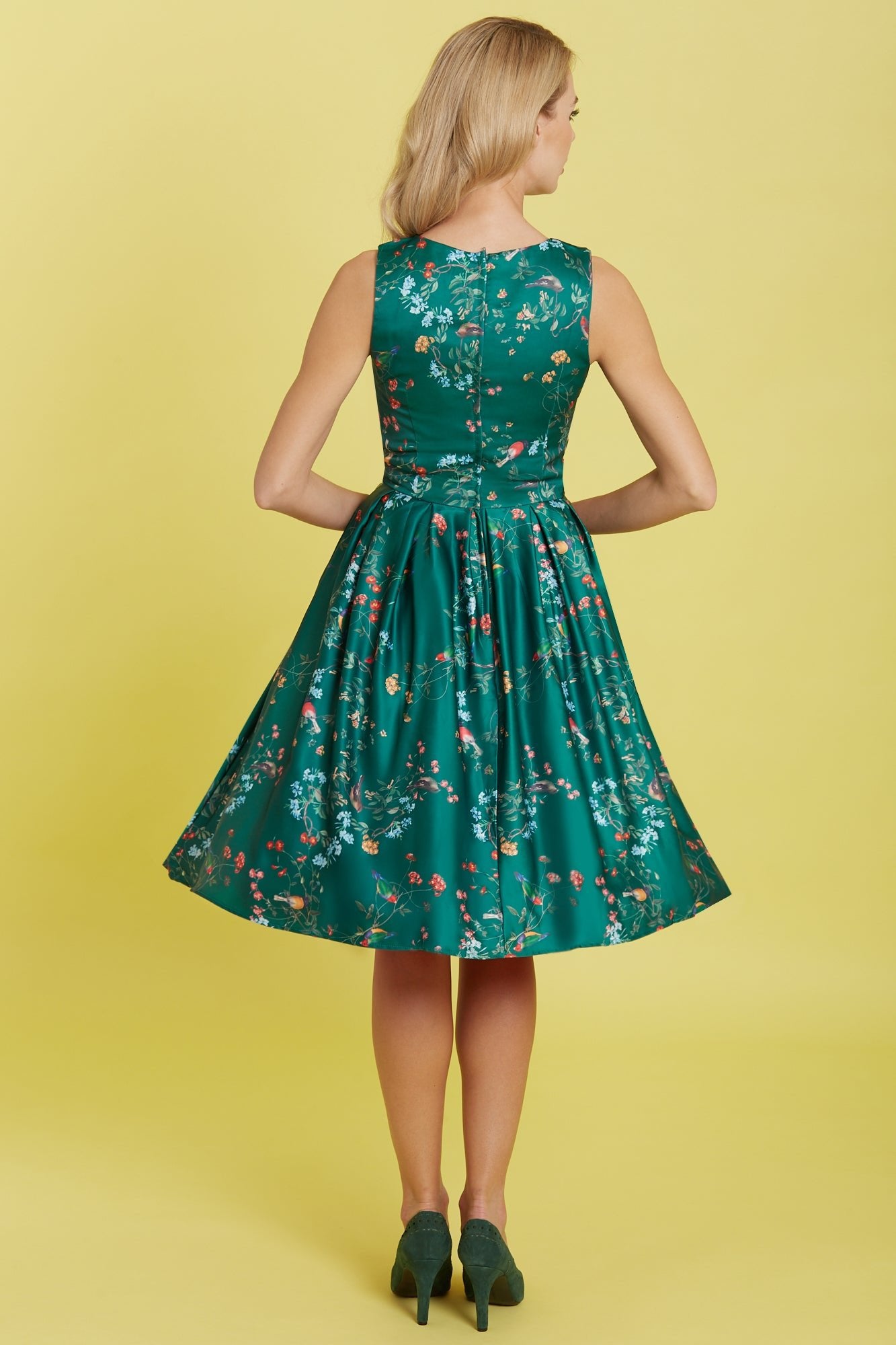 Woman's Green Bird Print Dress