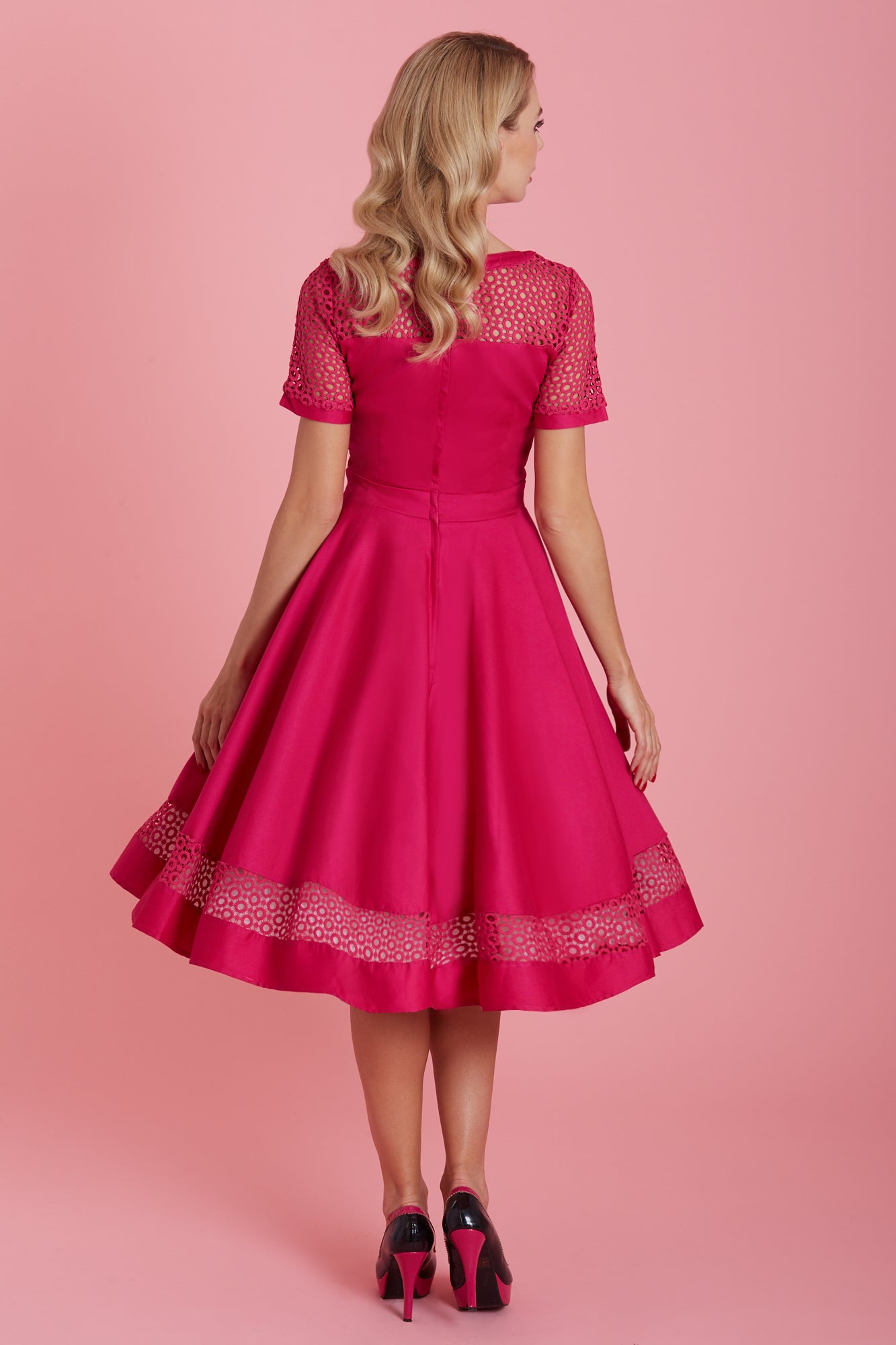 Woman's Lace Sleeved Dress in Hot Pink