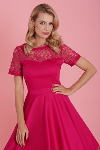Woman's Lace Sleeved Dress in Hot Pink