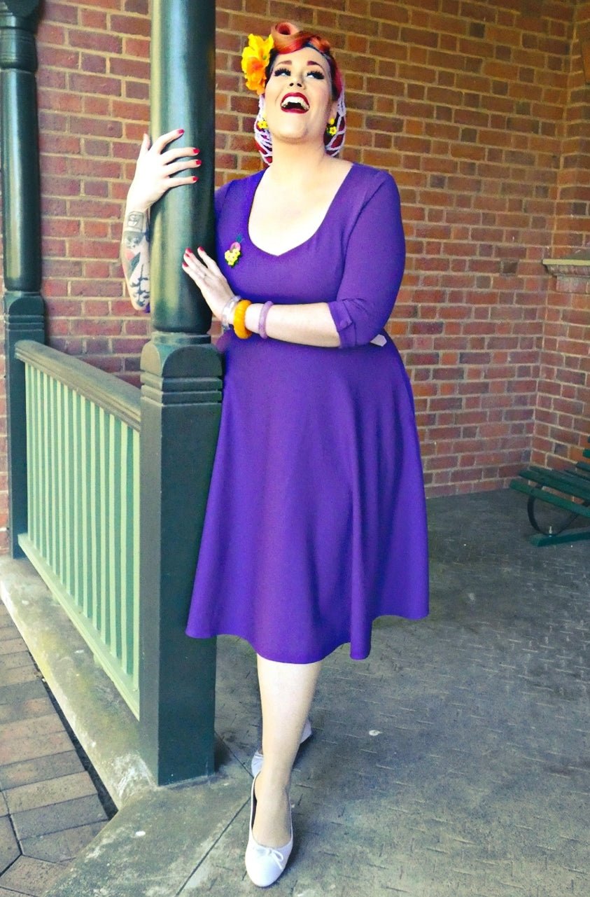 Woman's Long Sleeved Purple Midi Dress1