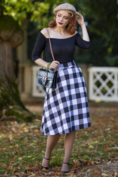 Woman's Monochrome Tartan Swing Skirt
