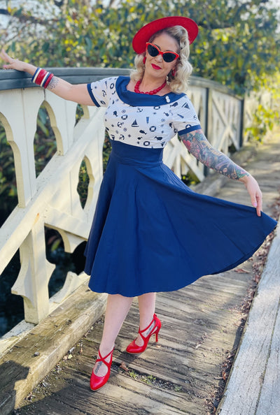 Woman's Nautical Navy & White Swing Dress