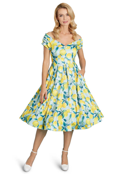 Woman's Off Shoulder Blue Lemon Dress