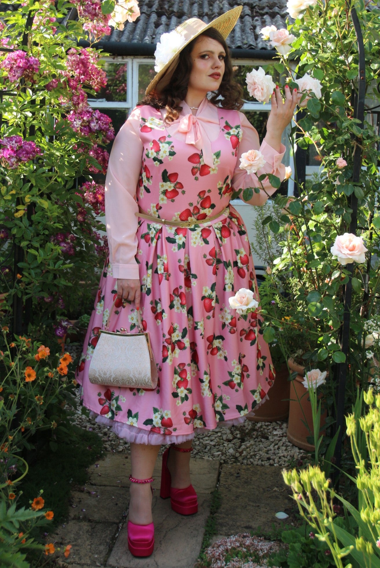 Woman's Pink Strawberry Dress