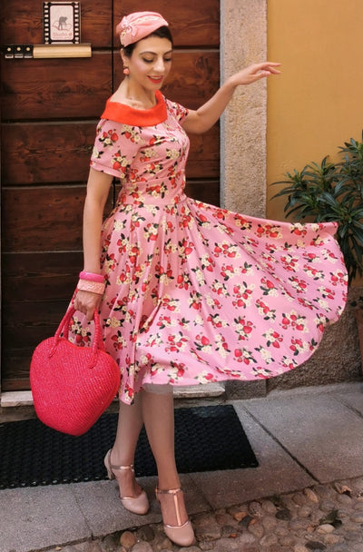 Woman's Pink Strawberry Flared Dress