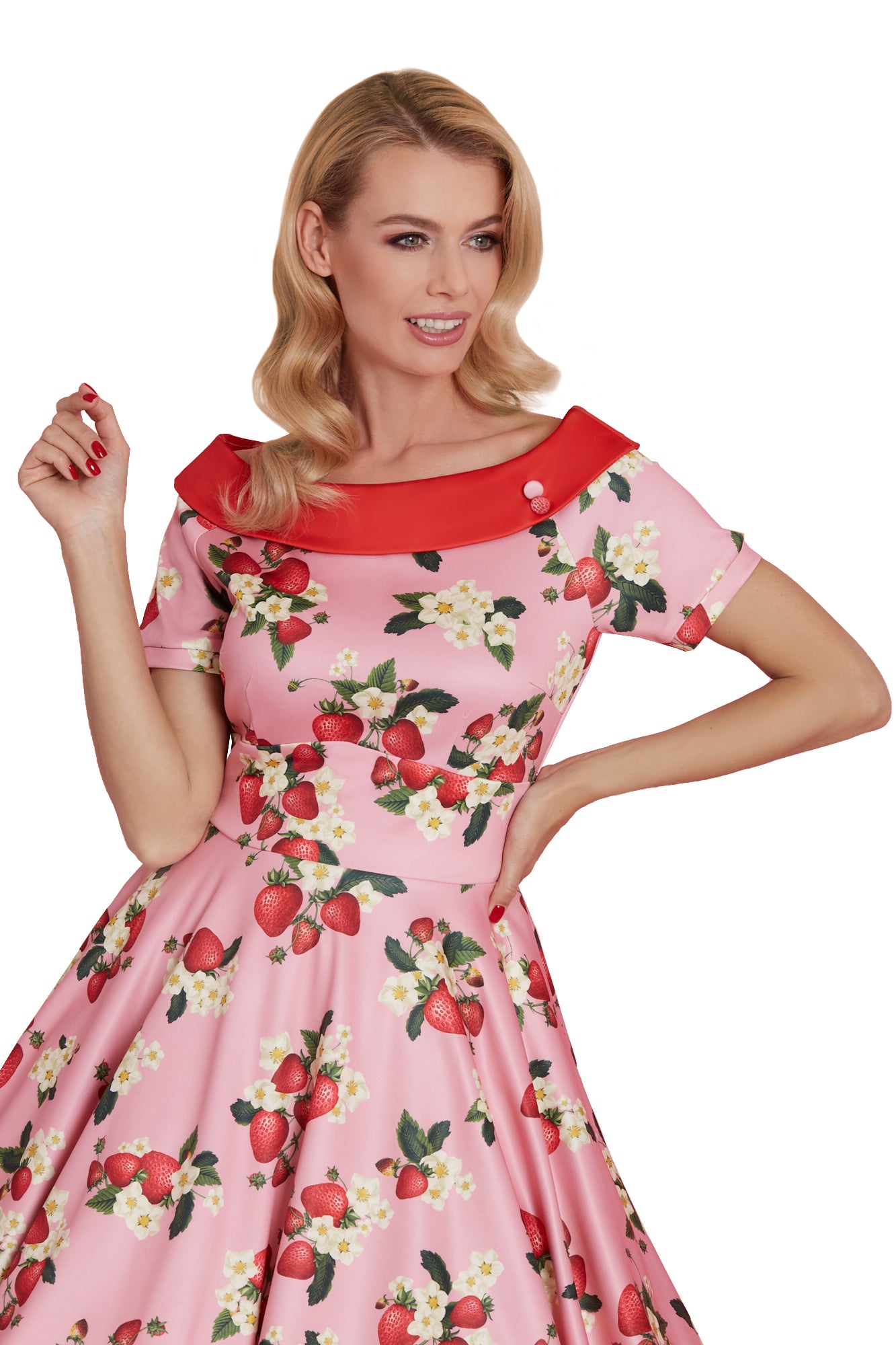 Woman's Pink Strawberry Flared Dress