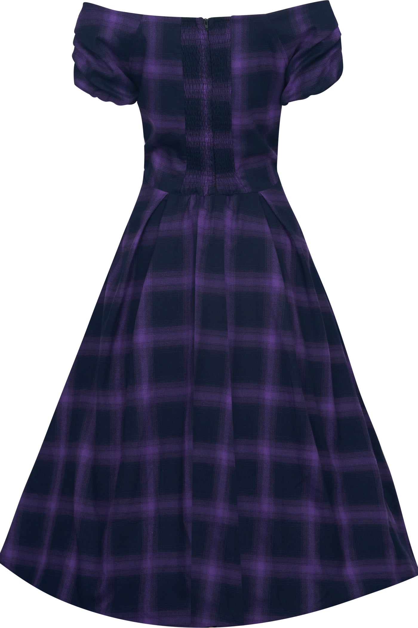 Purple Tartan Check Off Shoulder Swing Dress