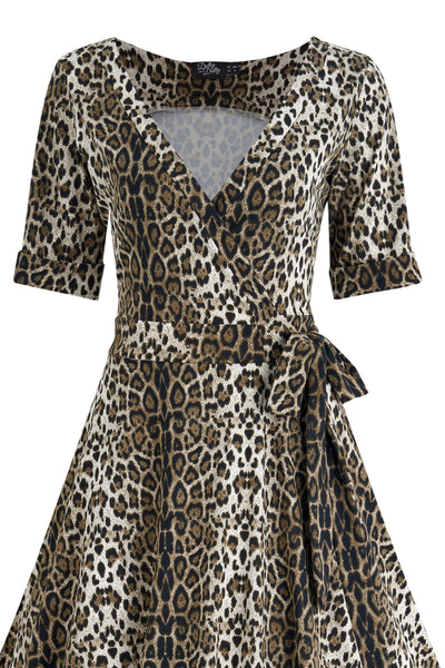 Woman's Retro Leopard Print Casual Wrap Dress