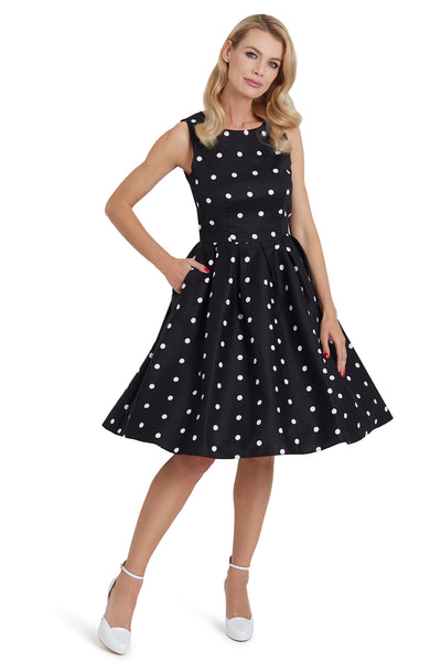 Woman's Retro Polka Dot Dress In Black-White.
