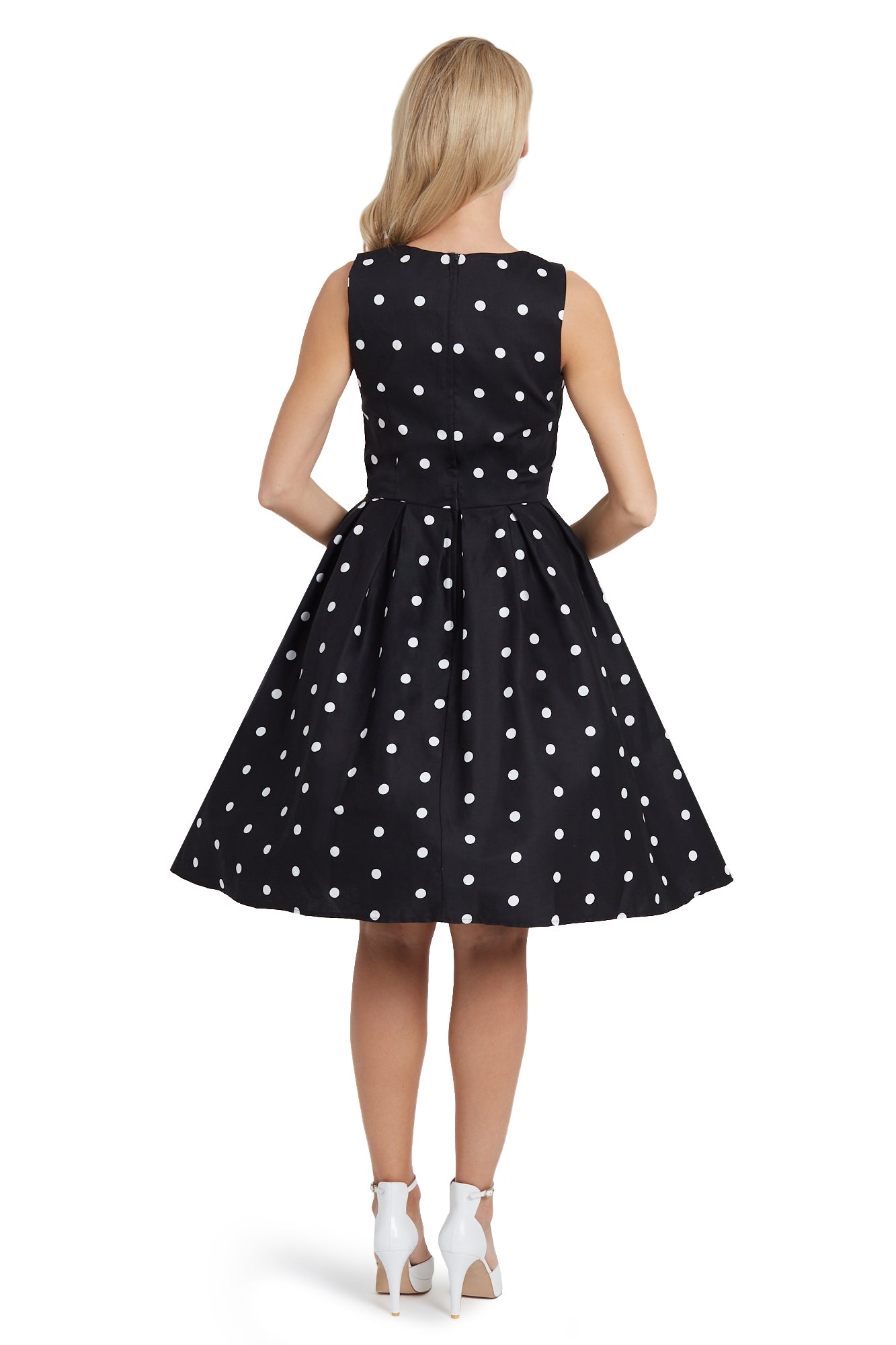 Woman's Retro Polka Dot Dress In Black-White.